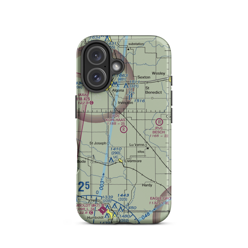 Kohlhaas Airport (IA83) VFR Sectional  Tough iPhone Case iPhone 16 model shown
