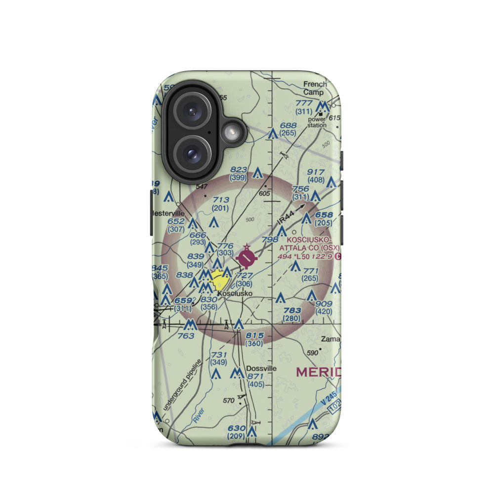 Kosciusko Attala County Airport (OSX) VFR Sectional  Tough iPhone Case iPhone 16 model shown
