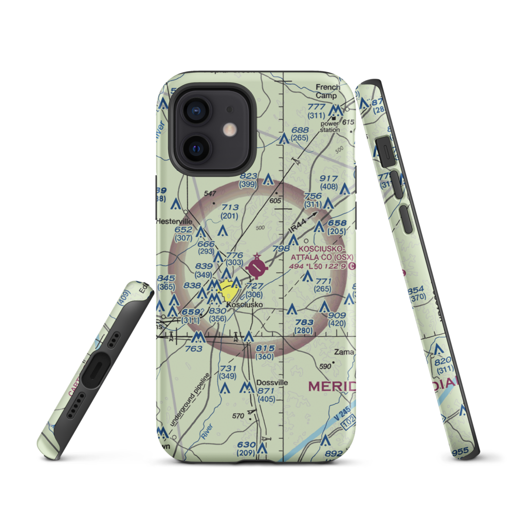 Kosciusko Attala County Airport (OSX) VFR Sectional  Tough iPhone Case iPhone 12 model shown