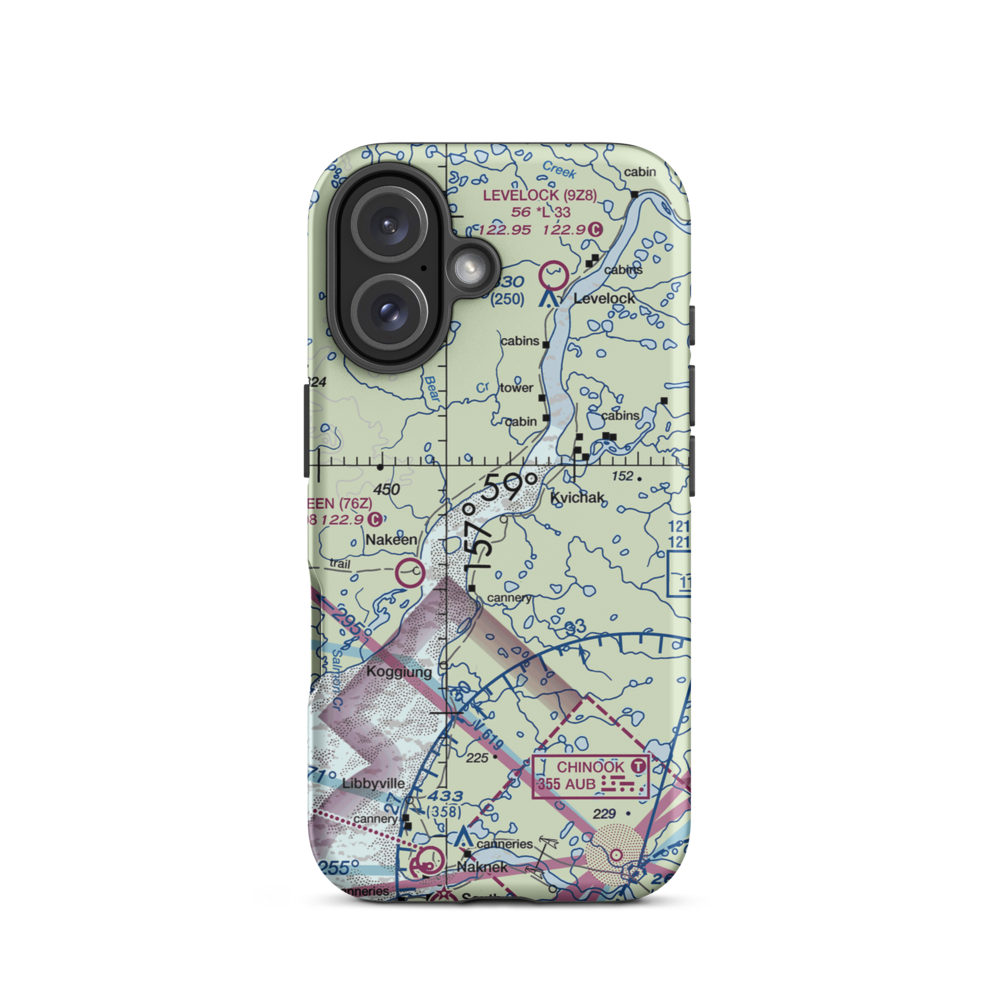 Kvichak /Diamond J/ Airport (9Z7) VFR Sectional  Tough iPhone Case iPhone 16 model shown