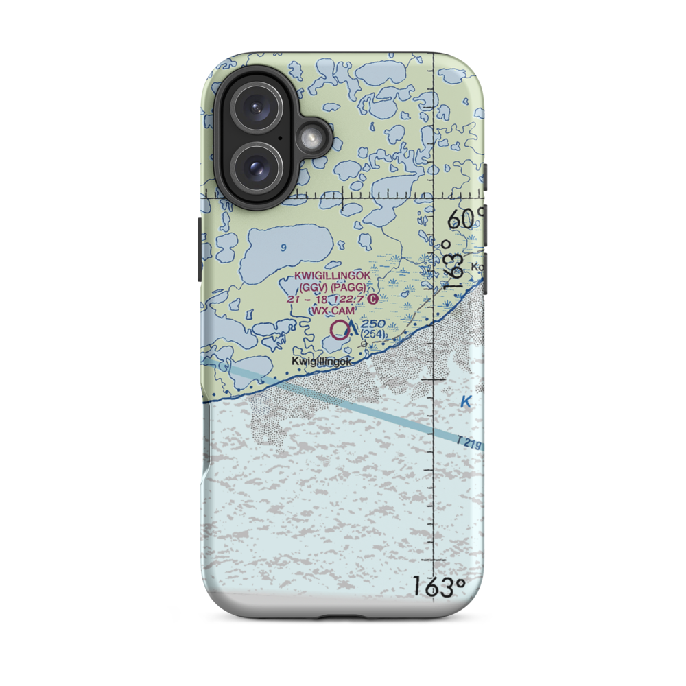 Kwigillingok Airport (GGV) VFR Sectional  Tough iPhone Case iPhone 16 Plus model shown