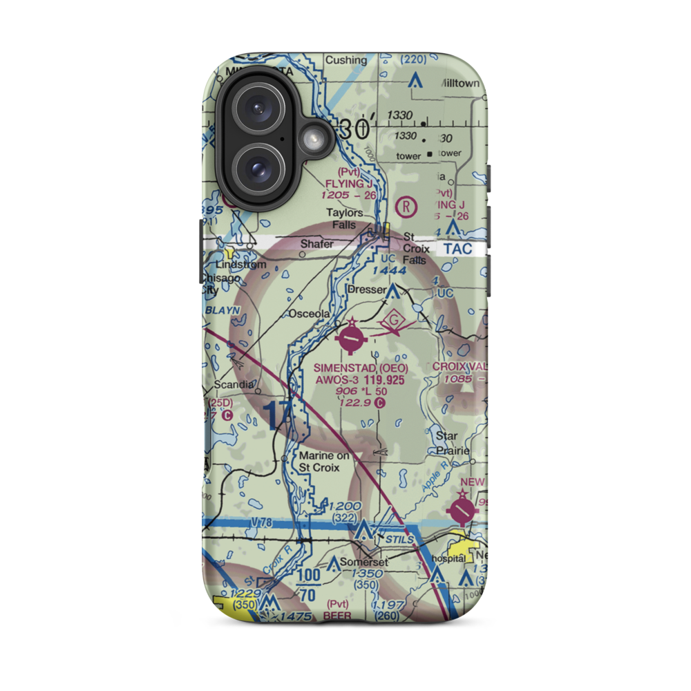 L O Simenstad Municipal Airport (OEO) VFR Sectional  Tough iPhone Case iPhone 16 Plus model shown