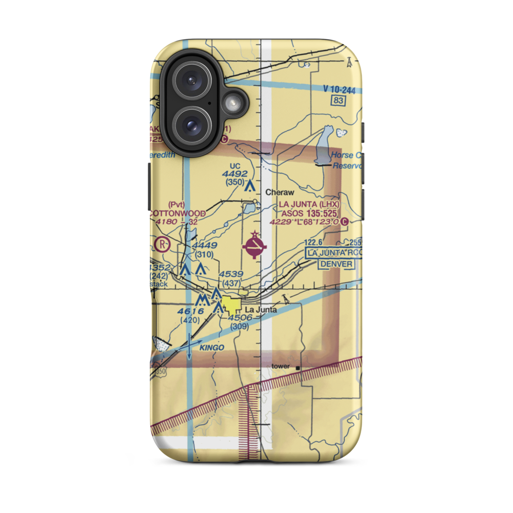 La Junta Municipal Airport (LHX) VFR Sectional  Tough iPhone Case iPhone 16 Plus model shown