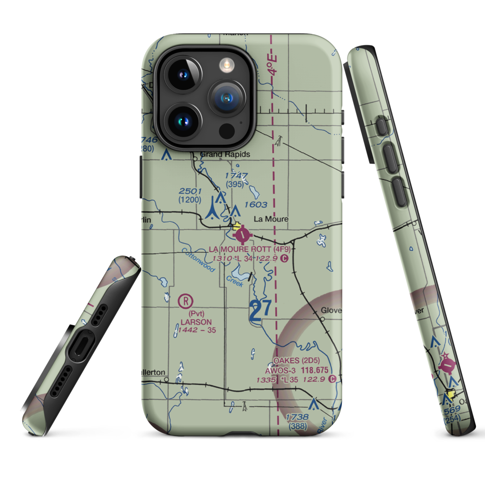 La Moure Rott Municipal Airport (4F9) VFR Sectional  Tough iPhone Case iPhone 15 Pro Max model shown