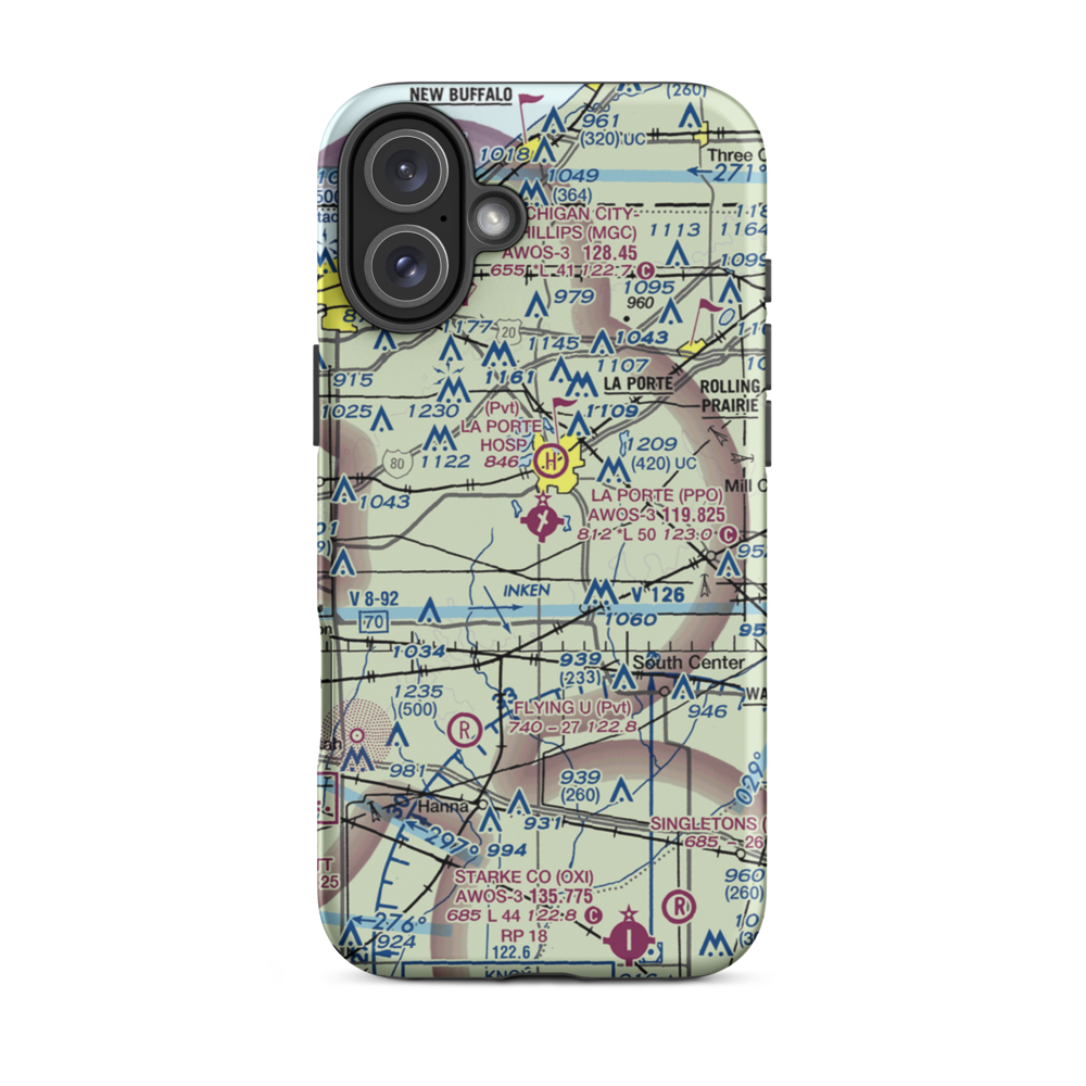 La Porte Municipal Airport (PPO) VFR Sectional  Tough iPhone Case iPhone 16 Plus model shown