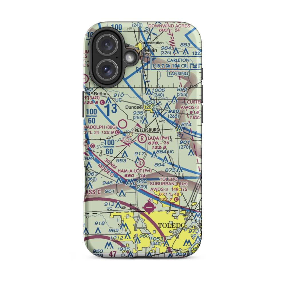 Lada Airport (7MI5) VFR Sectional  Tough iPhone Case iPhone 16 Plus model shown