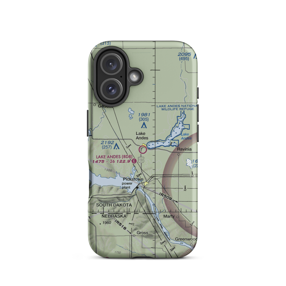 Lake Andes Municipal Airport (8D8) VFR Sectional  Tough iPhone Case iPhone 16 model shown