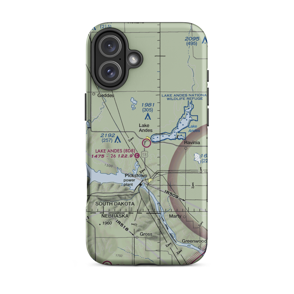 Lake Andes Municipal Airport (8D8) VFR Sectional  Tough iPhone Case iPhone 16 Plus model shown