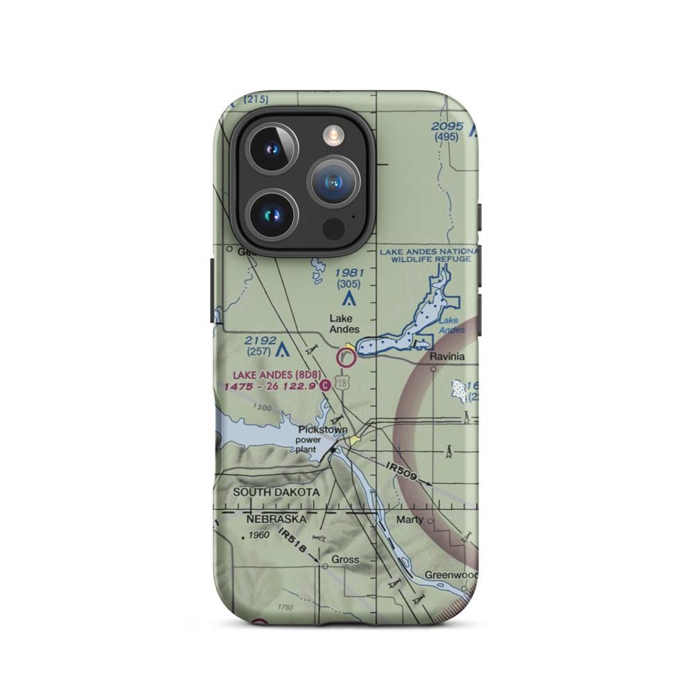 Lake Andes Municipal Airport (8D8) VFR Sectional  Tough iPhone Case iPhone 16 Pro model shown