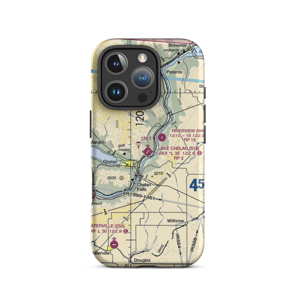Lake Chelan Airport (S10) VFR Sectional  Tough iPhone Case iPhone 16 Pro model shown