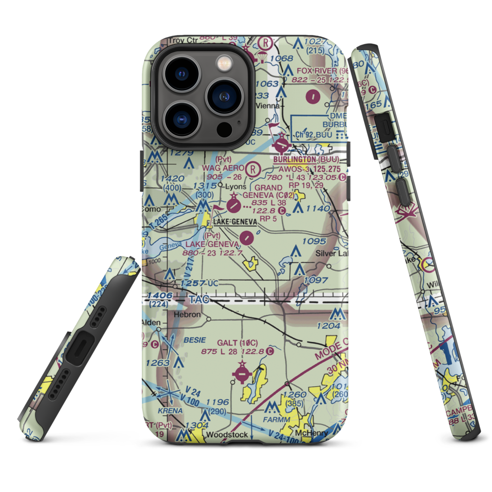 Lake Geneva Aire Estates Airport (WI89) VFR Sectional  Tough iPhone Case iPhone 13 Pro Max model shown