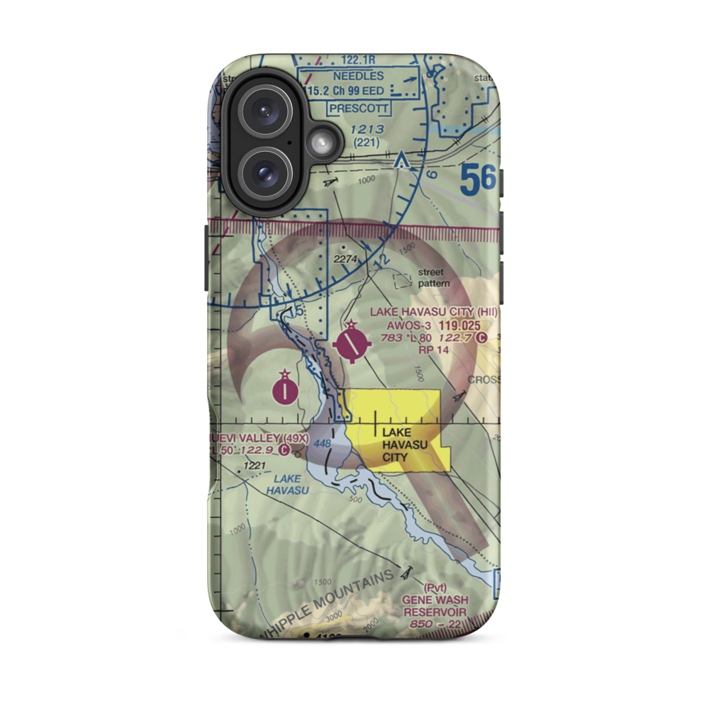Lake Havasu City Airport (HII) VFR Sectional  Tough iPhone Case iPhone 16 Plus model shown