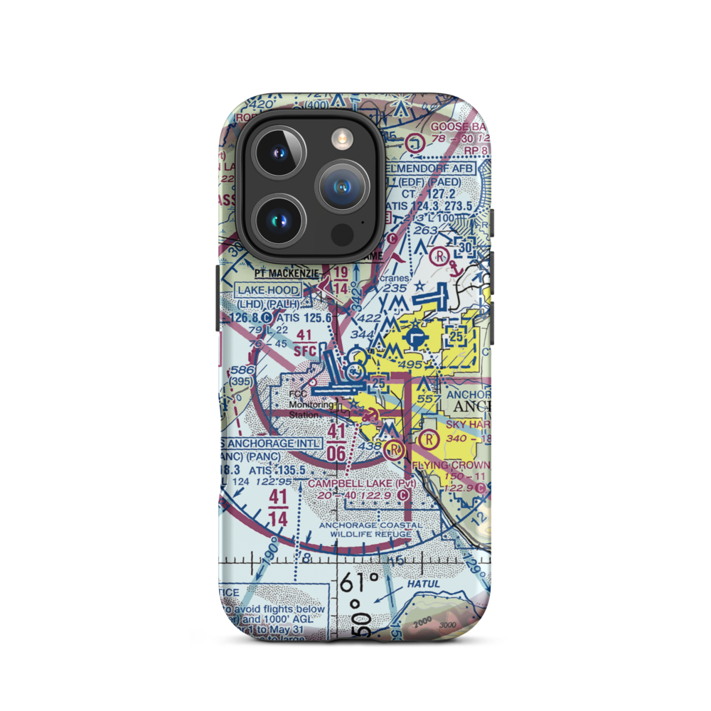 Lake Hood Airport (LHD) VFR Sectional  Tough iPhone Case iPhone 16 Pro model shown