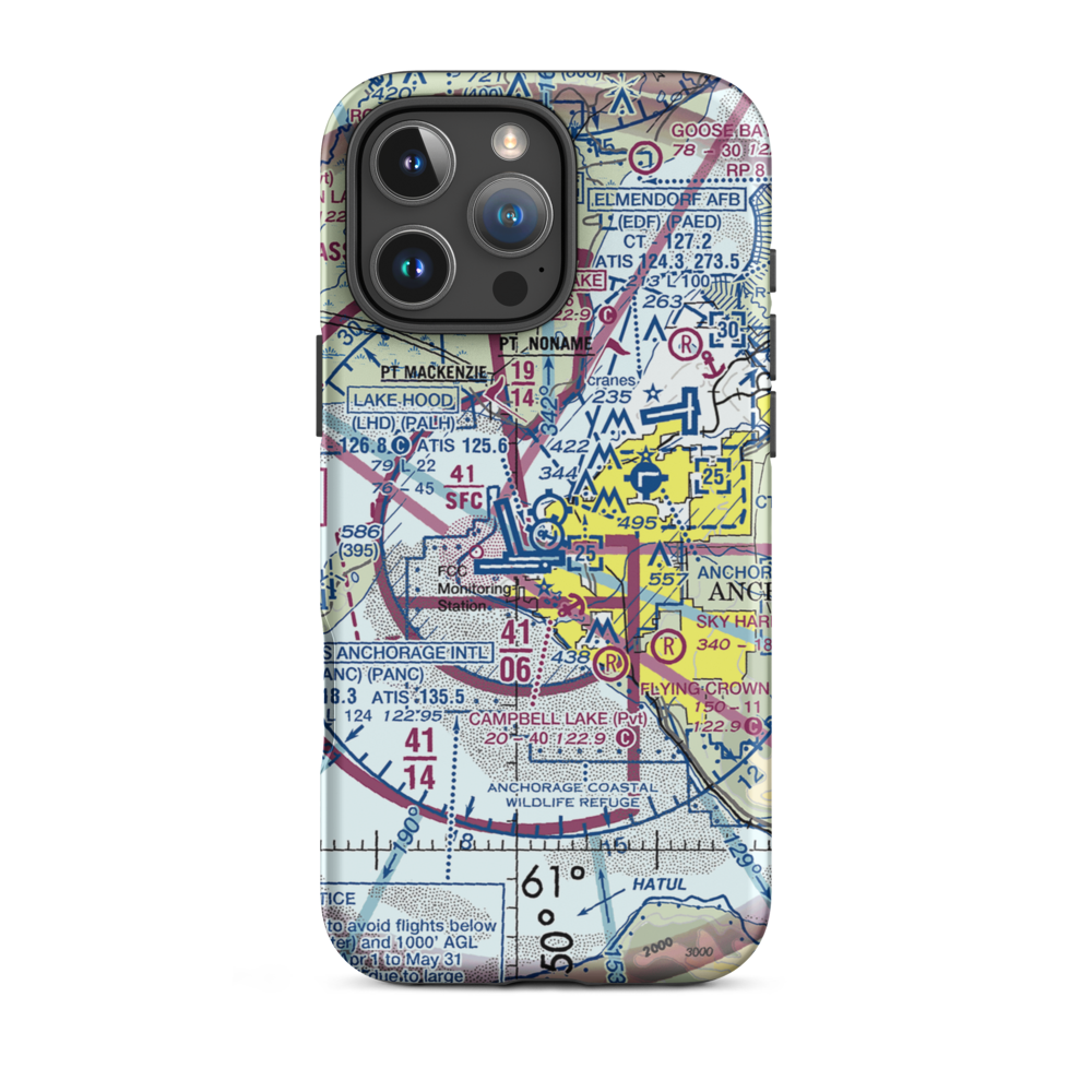 Lake Hood Airport (LHD) VFR Sectional  Tough iPhone Case iPhone 16 Pro Max model shown