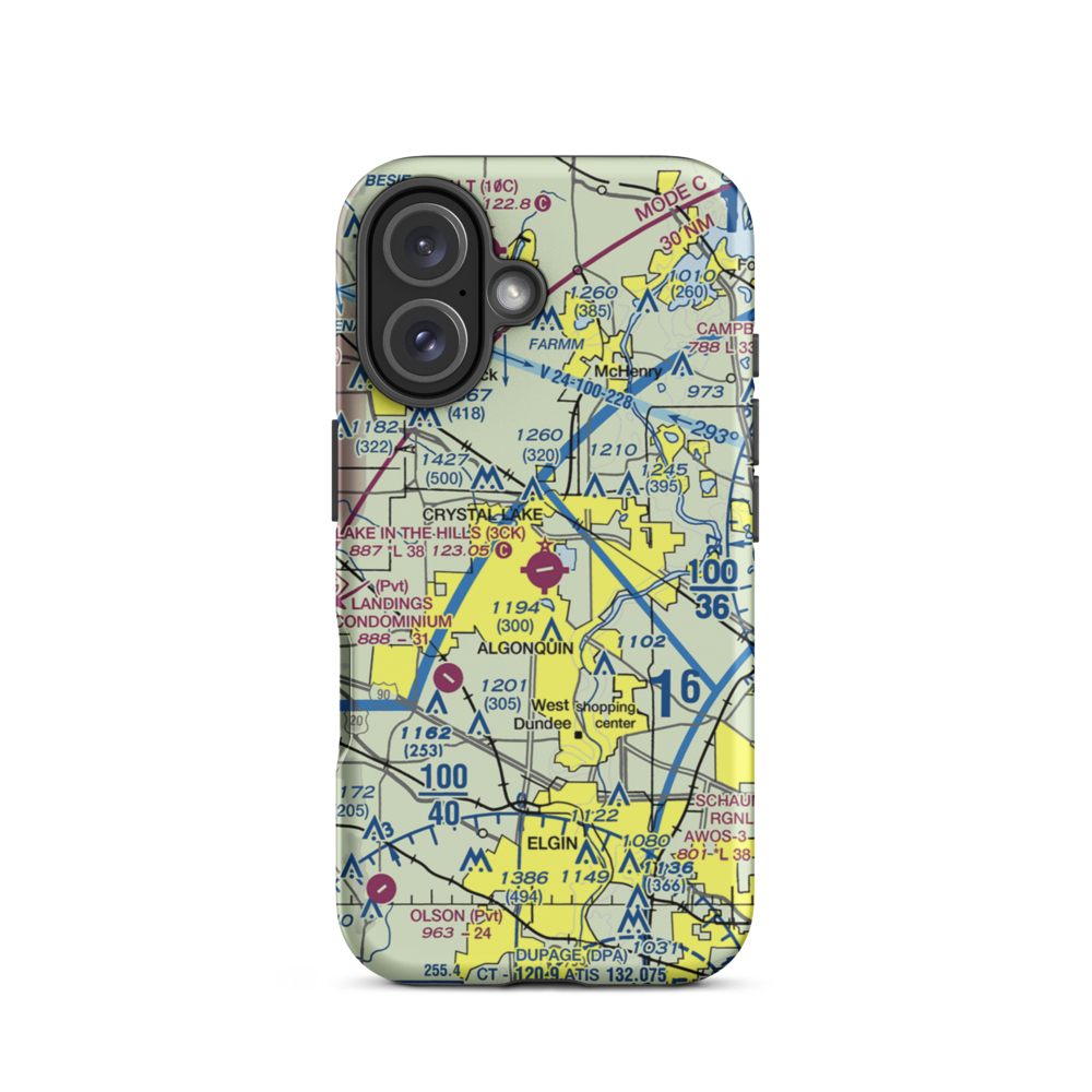 Lake in the Hills Airport (3CK) VFR Sectional  Tough iPhone Case iPhone 16 model shown