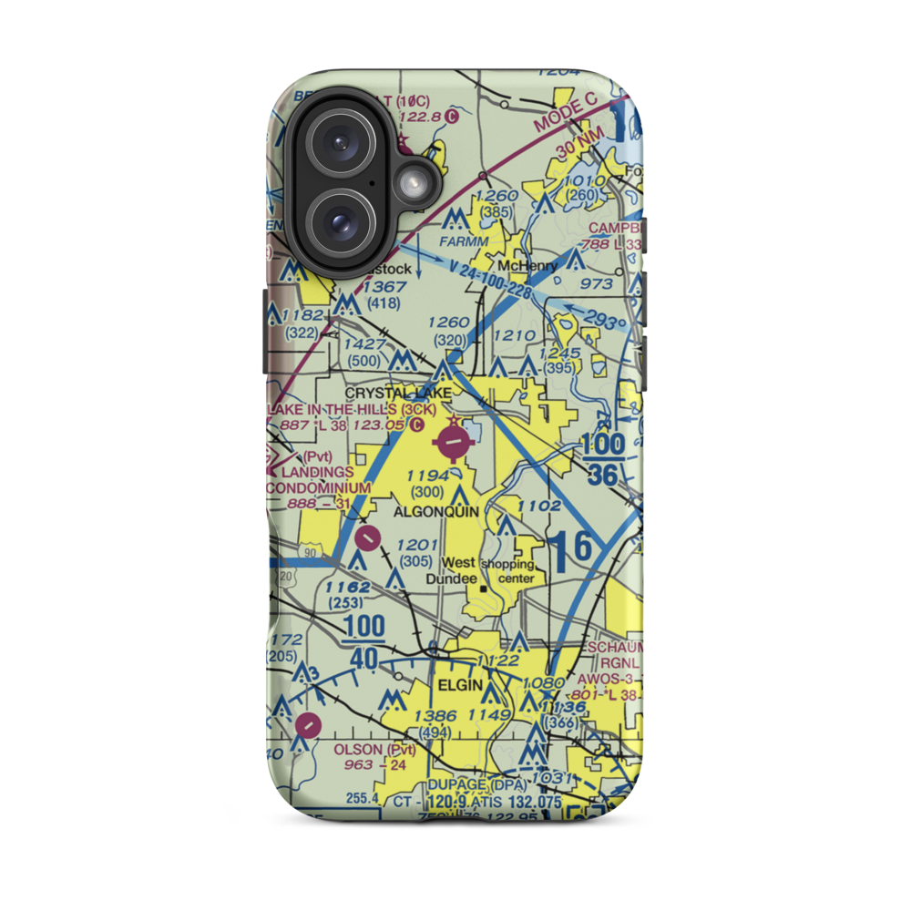 Lake in the Hills Airport (3CK) VFR Sectional  Tough iPhone Case iPhone 16 Plus model shown