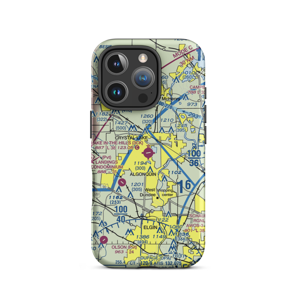 Lake in the Hills Airport (3CK) VFR Sectional  Tough iPhone Case iPhone 16 Pro model shown
