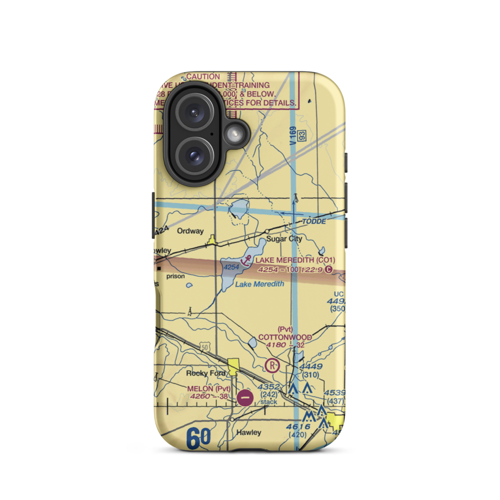 Lake Meredith Seaplane Base (CO1) VFR Sectional  Tough iPhone Case iPhone 16 model shown