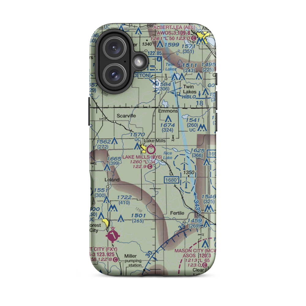 Lake Mills Municipal Airport (0Y6) VFR Sectional  Tough iPhone Case iPhone 16 Plus model shown