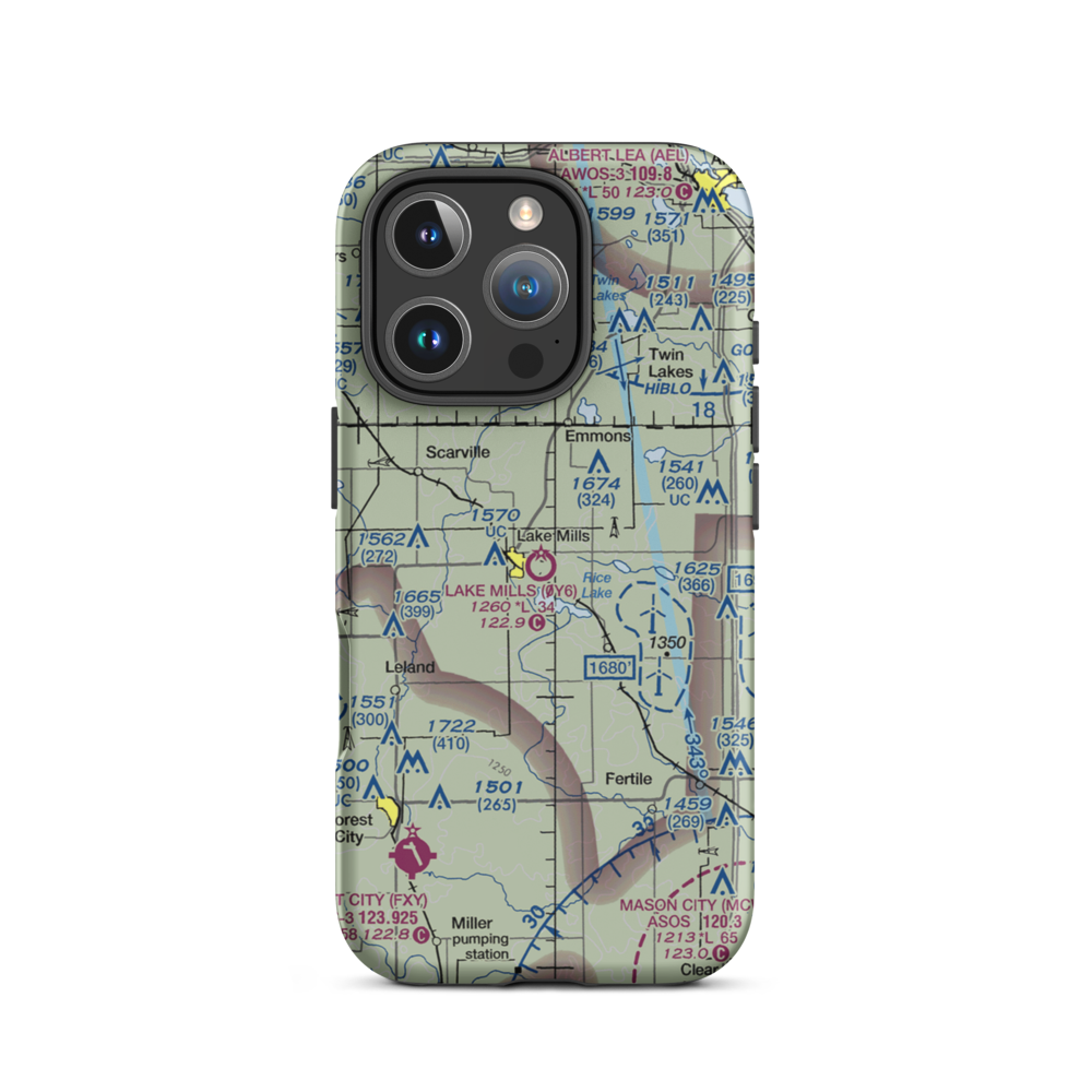 Lake Mills Municipal Airport (0Y6) VFR Sectional  Tough iPhone Case iPhone 16 Pro model shown