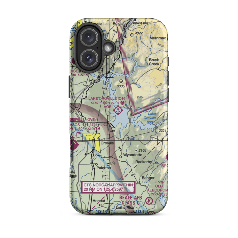 Lake Oroville Landing Area Seaplane Base (O06) VFR Sectional  Tough iPhone Case iPhone 16 Plus model shown