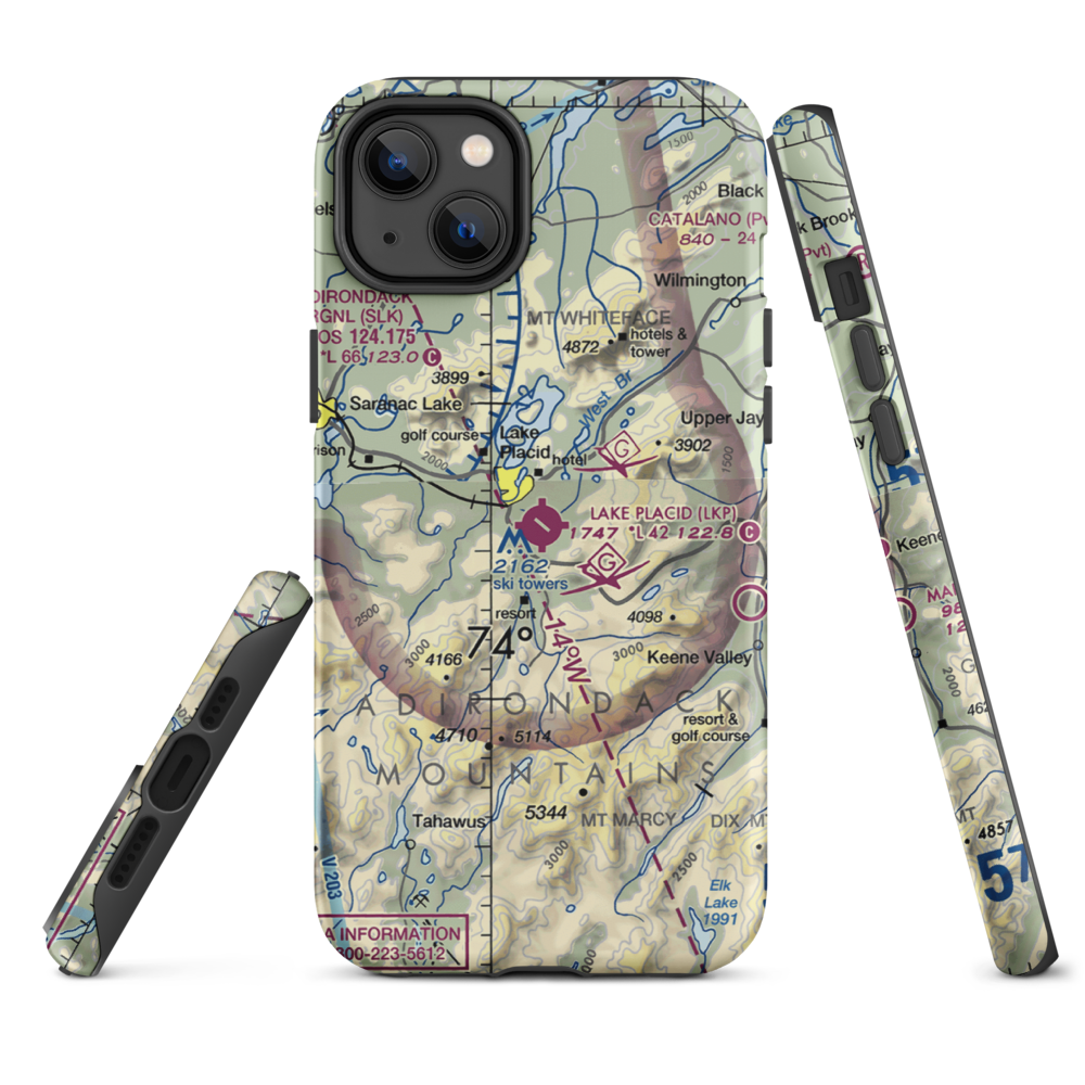 Lake Placid Airport (LKP) VFR Sectional  Tough iPhone Case iPhone 14 Plus model shown