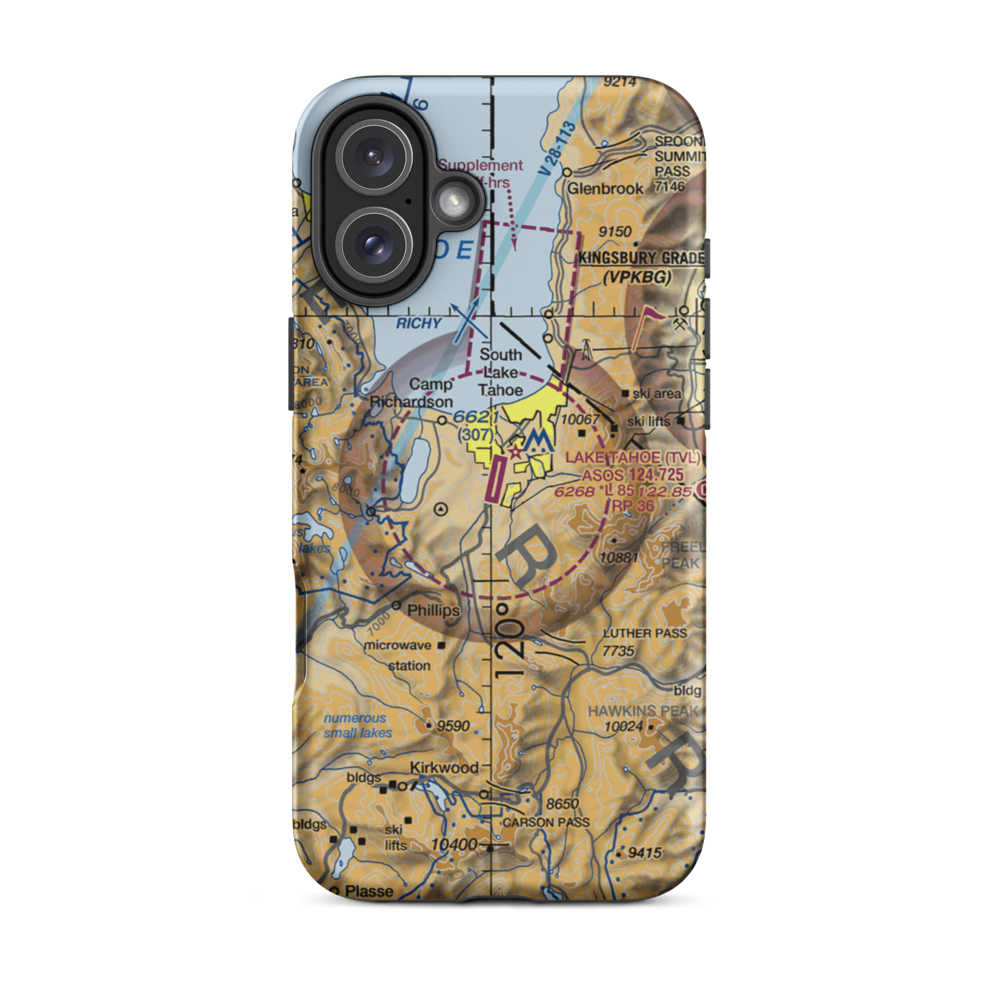 Lake Tahoe Airport (TVL) VFR Sectional  Tough iPhone Case iPhone 16 Plus model shown
