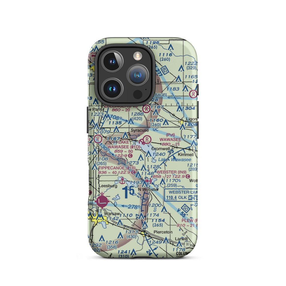 Lake Wawasee Seaplane Base (01D) VFR Sectional  Tough iPhone Case iPhone 16 Pro model shown