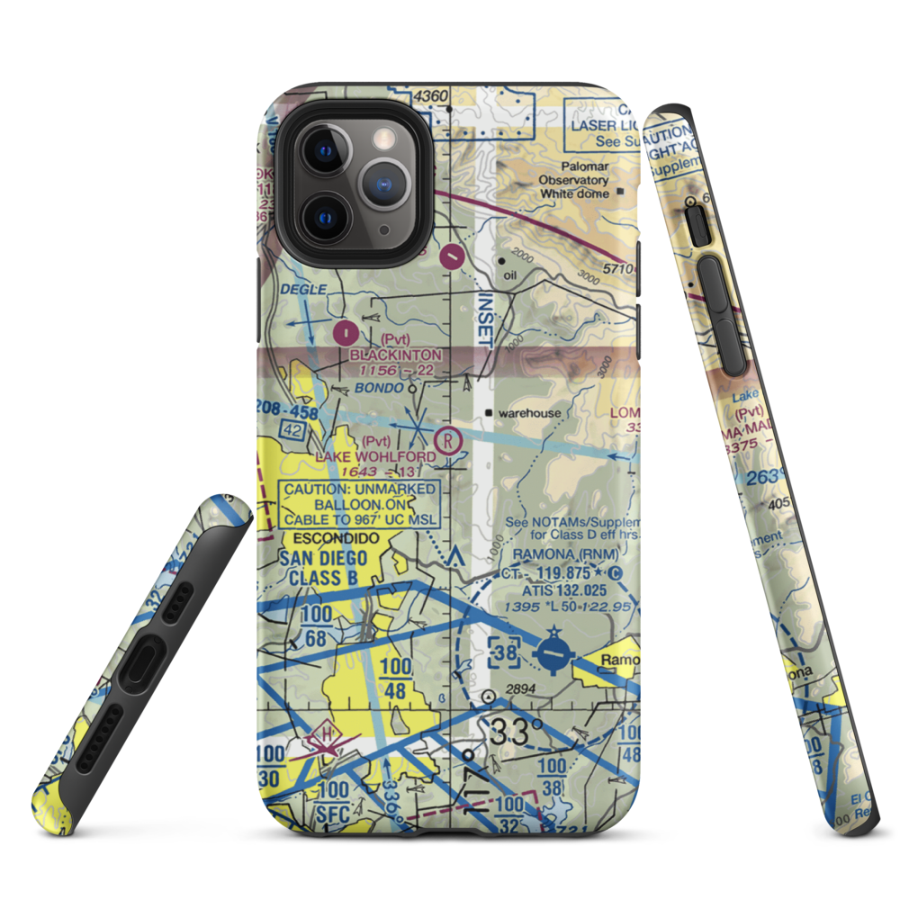 Lake Wohlford Resort Airport (8CL1) VFR Sectional  Tough iPhone Case iPhone 11 Pro Max model shown