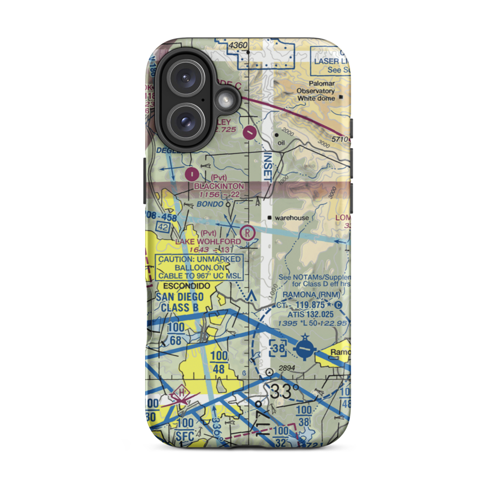 Lake Wohlford Resort Airport (8CL1) VFR Sectional  Tough iPhone Case iPhone 16 Plus model shown