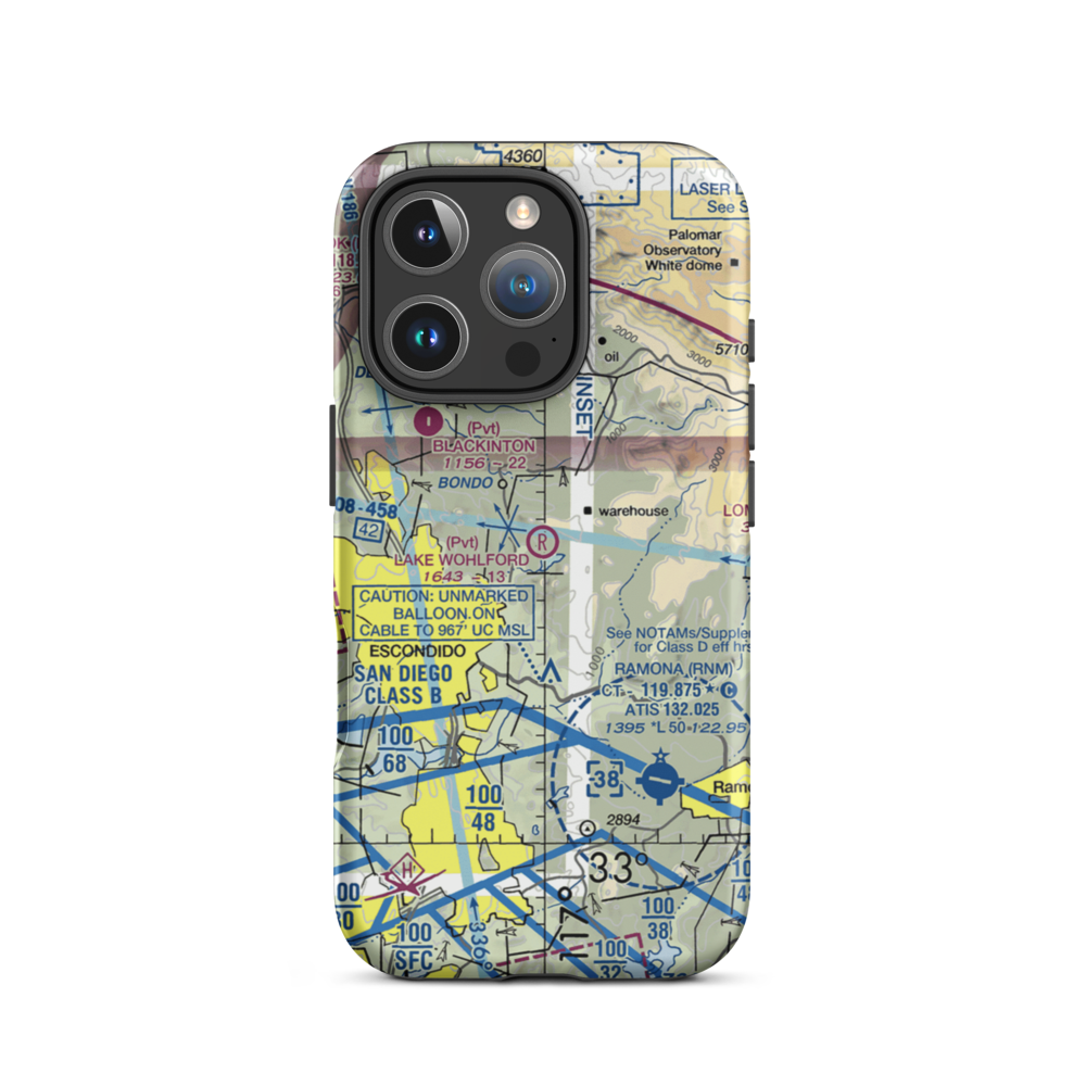 Lake Wohlford Resort Airport (8CL1) VFR Sectional  Tough iPhone Case iPhone 16 Pro model shown