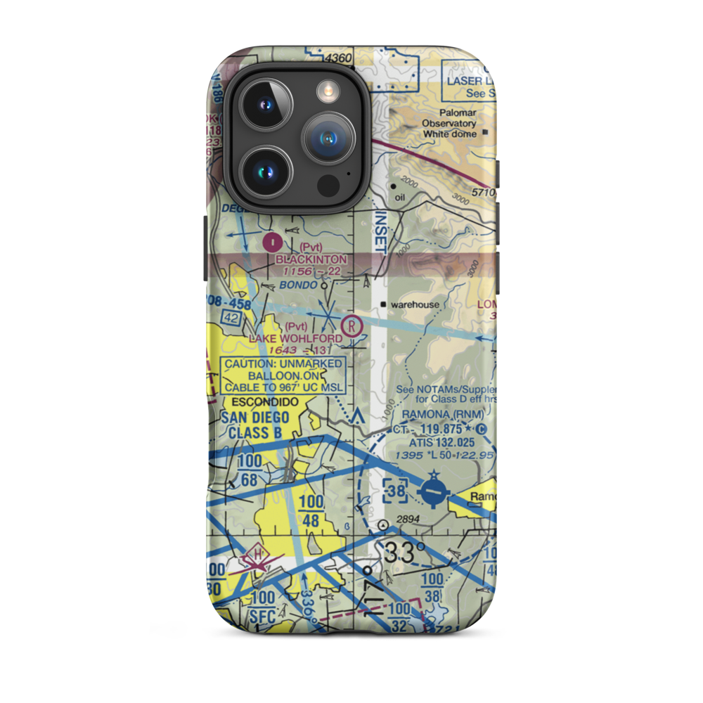 Lake Wohlford Resort Airport (8CL1) VFR Sectional  Tough iPhone Case iPhone 16 Pro Max model shown