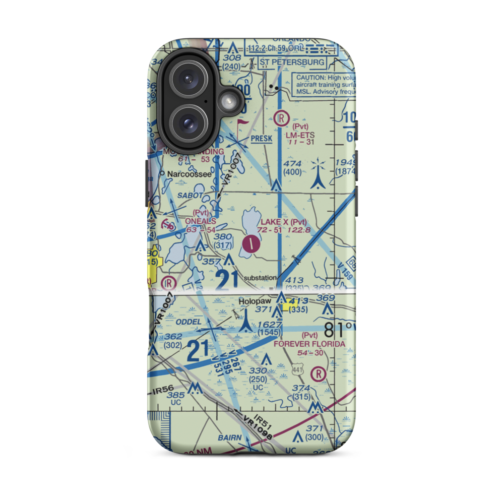 Lake X Airport (57FA) VFR Sectional  Tough iPhone Case iPhone 16 Plus model shown