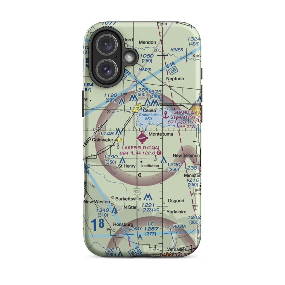 Lakefield Airport (CQA) VFR Sectional  Tough iPhone Case iPhone 16 Plus model shown