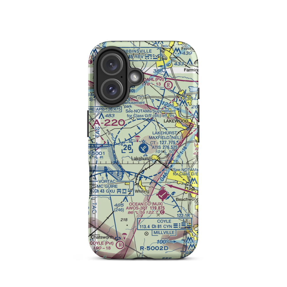 Lakehurst Maxfield Field Airport (NEL) VFR Sectional  Tough iPhone Case iPhone 16 model shown