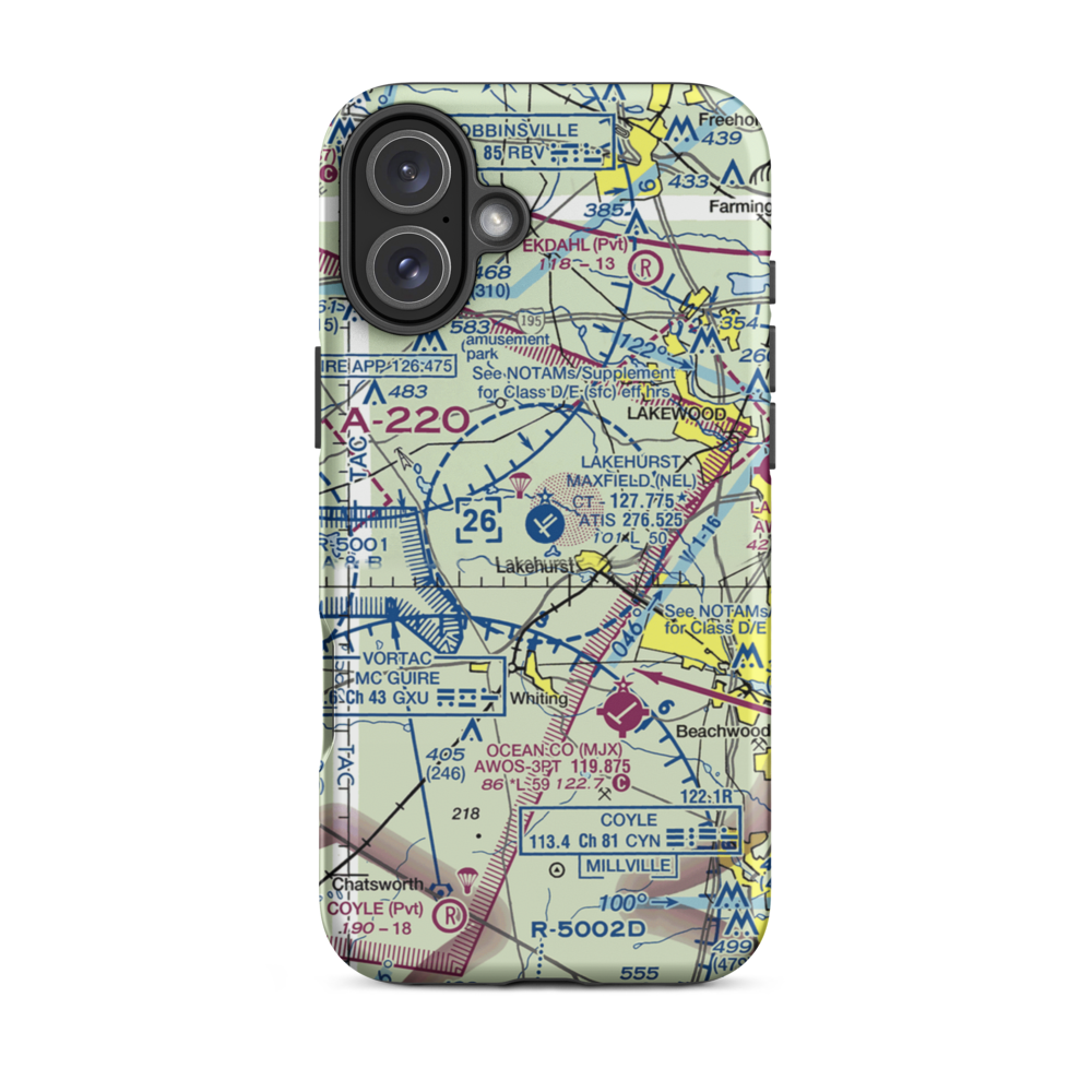 Lakehurst Maxfield Field Airport (NEL) VFR Sectional  Tough iPhone Case iPhone 16 Plus model shown