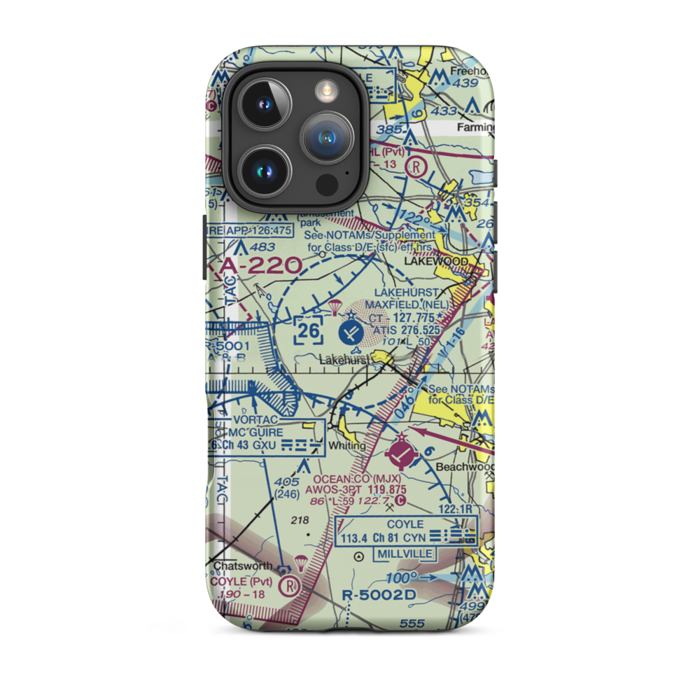 Lakehurst Maxfield Field Airport (NEL) VFR Sectional  Tough iPhone Case iPhone 16 Pro Max model shown
