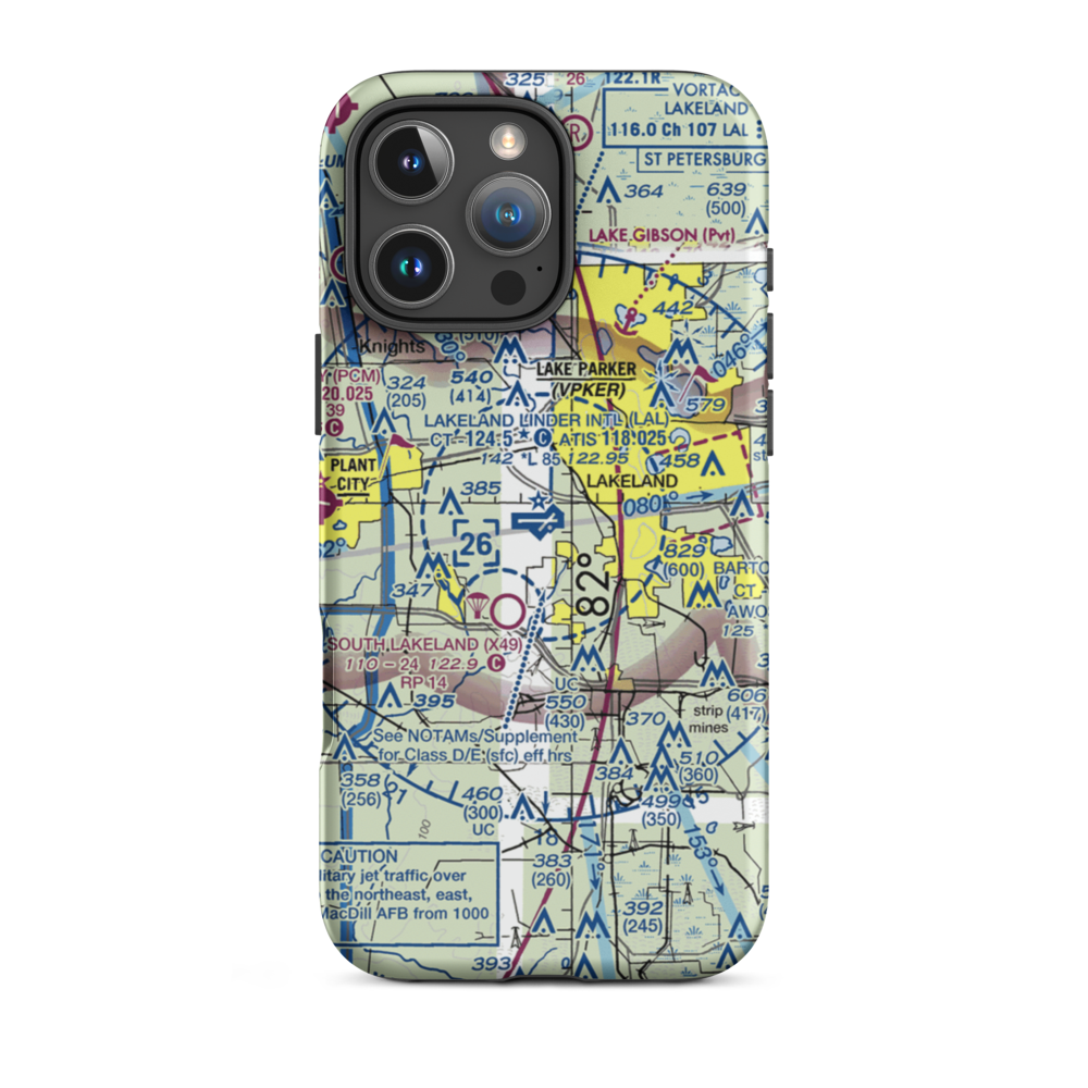 Lakeland Linder International Airport (LAL) VFR Sectional  Tough iPhone Case iPhone 16 Pro Max model shown