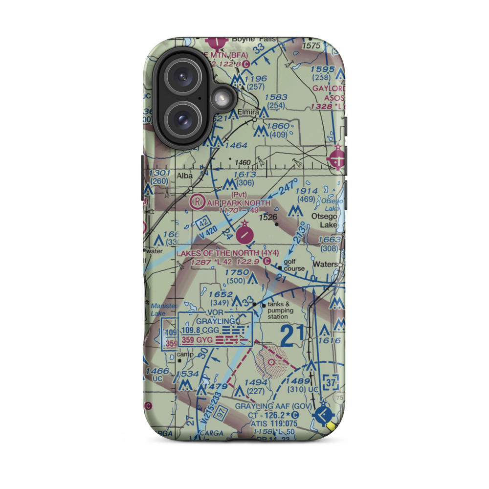 Lakes of the North Airport (4Y4) VFR Sectional  Tough iPhone Case iPhone 16 Plus model shown