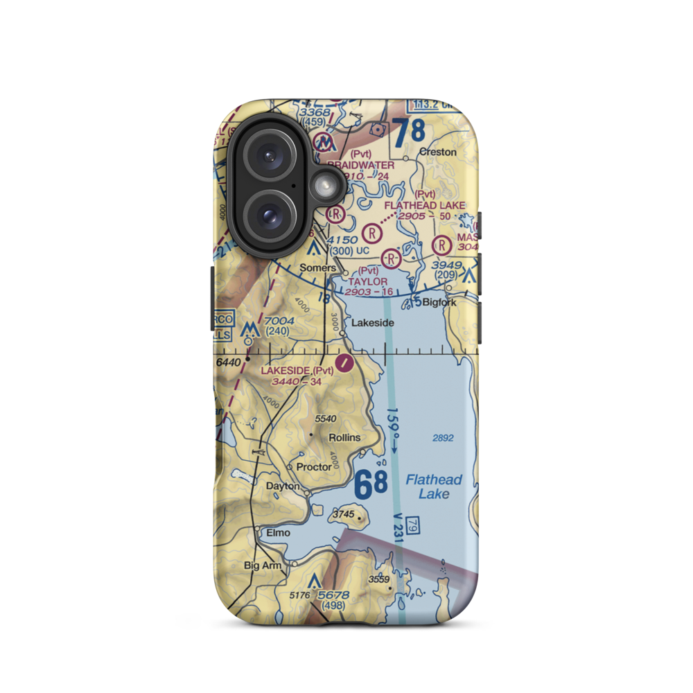 Lakeside Airport (MT03) VFR Sectional  Tough iPhone Case iPhone 16 model shown