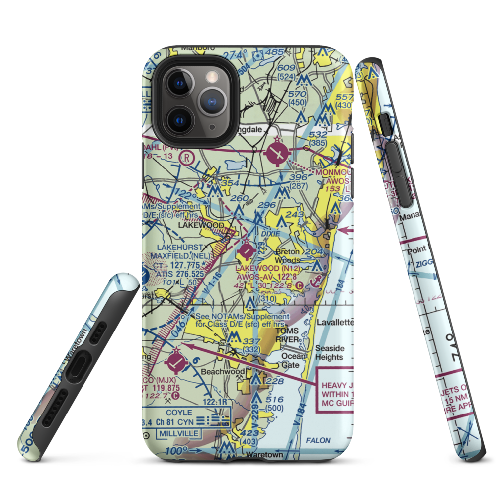 Lakewood Airport (N12) VFR Sectional  Tough iPhone Case iPhone 11 Pro Max model shown