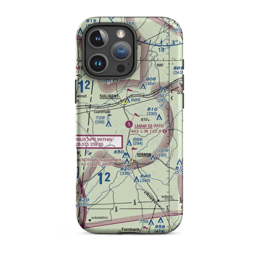 Lamar County Airport (M55) VFR Sectional  Tough iPhone Case iPhone 16 Pro Max model shown
