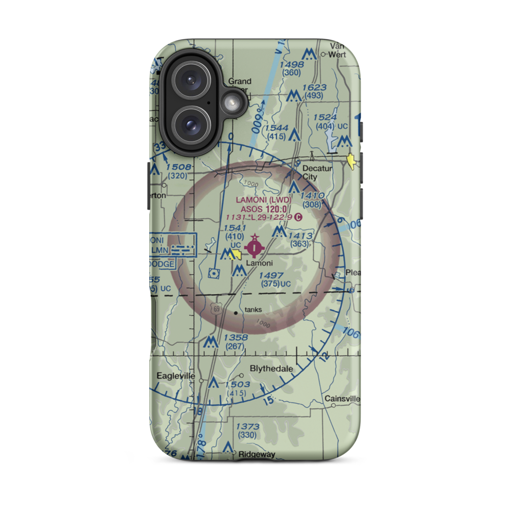 Lamoni Municipal Airport (LWD) VFR Sectional  Tough iPhone Case iPhone 16 Plus model shown