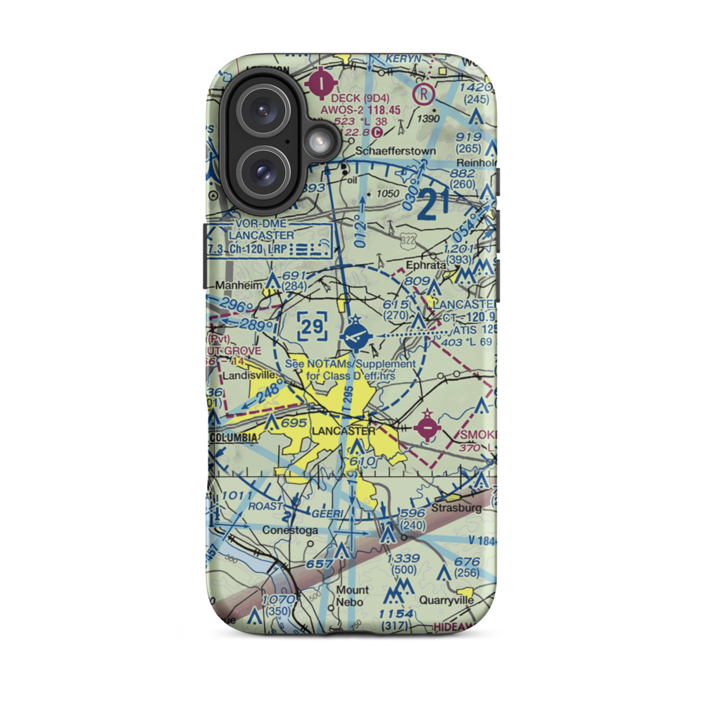 Lancaster Airport (LNS) VFR Sectional  Tough iPhone Case iPhone 16 Plus model shown