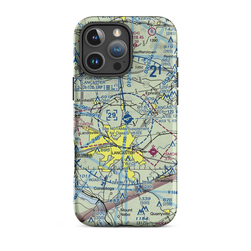 Lancaster Airport (LNS) VFR Sectional  Tough iPhone Case iPhone 16 Pro Max model shown