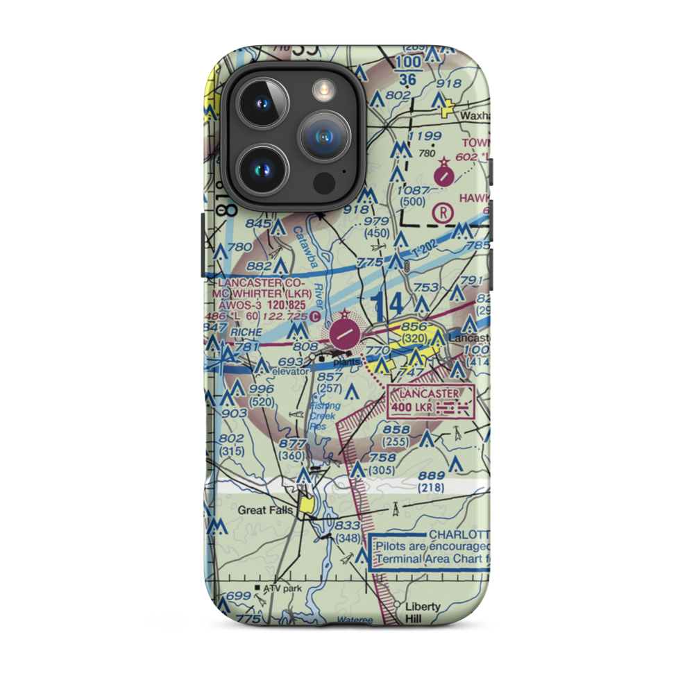 Lancaster County-Mc Whirter Field (LKR) VFR Sectional  Tough iPhone Case iPhone 16 Pro Max model shown