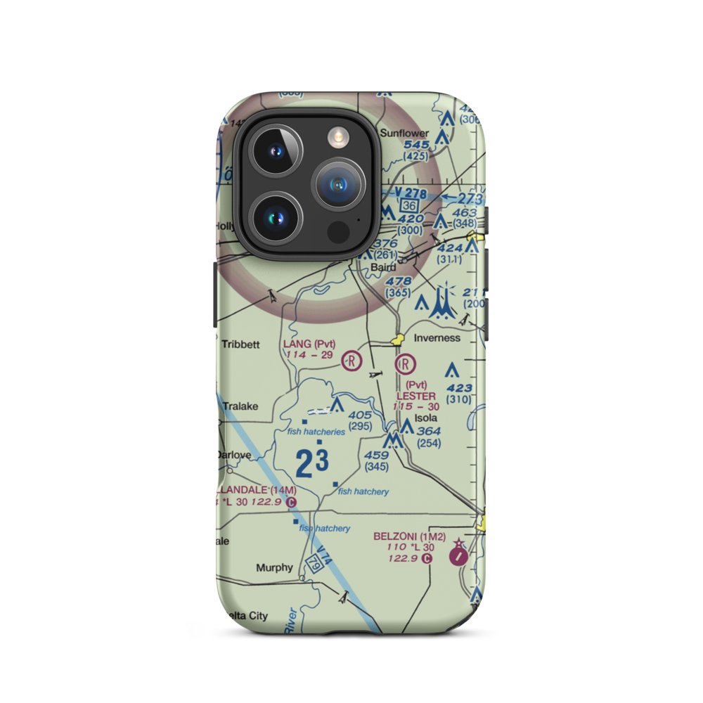 Lang Flying Service Airport (MS77) VFR Sectional  Tough iPhone Case iPhone 16 Pro model shown