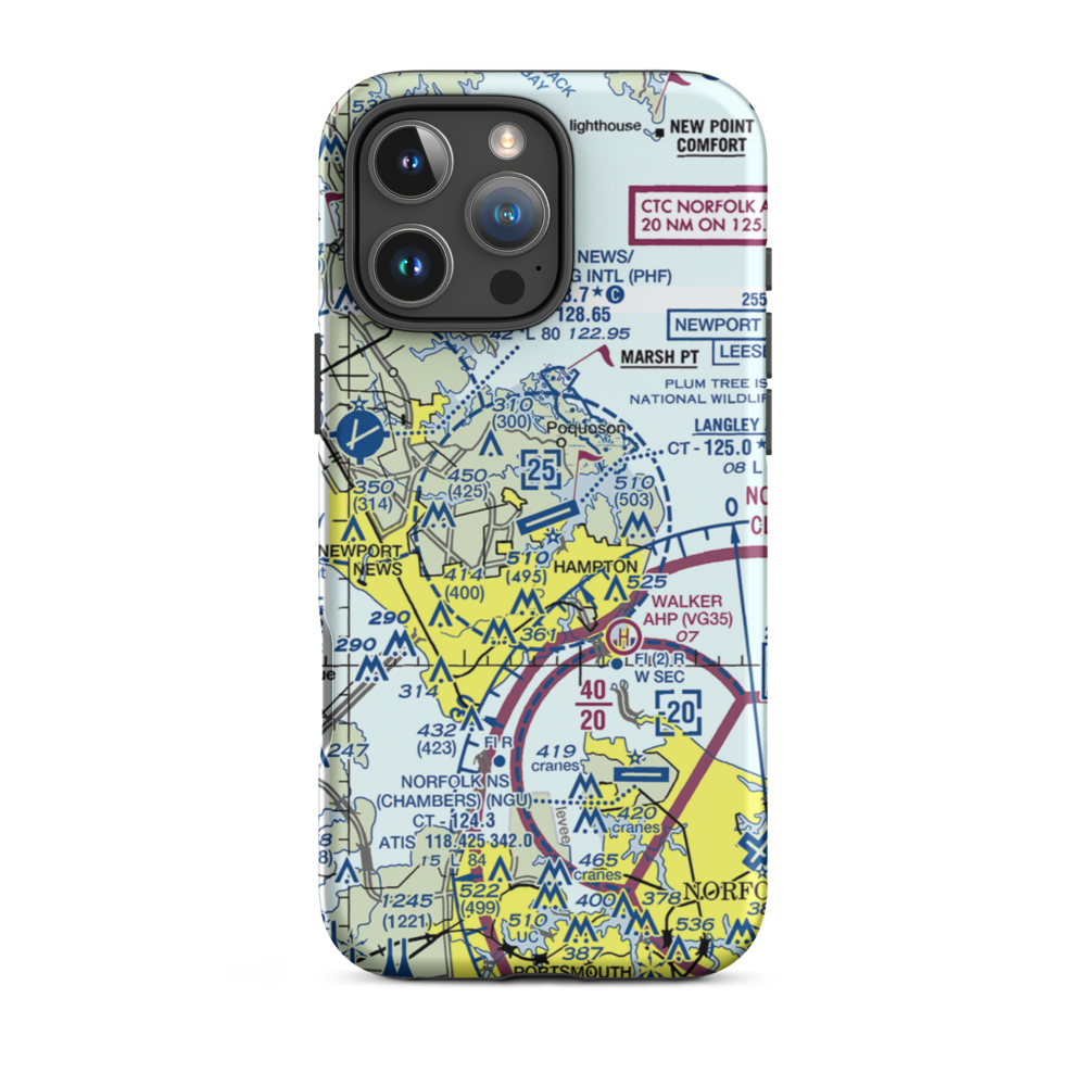Langley Air Force Base (LFI) VFR Sectional  Tough iPhone Case iPhone 16 Pro Max model shown