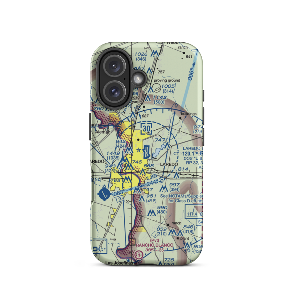 Laredo International Airport (LRD) VFR Sectional  Tough iPhone Case iPhone 16 model shown