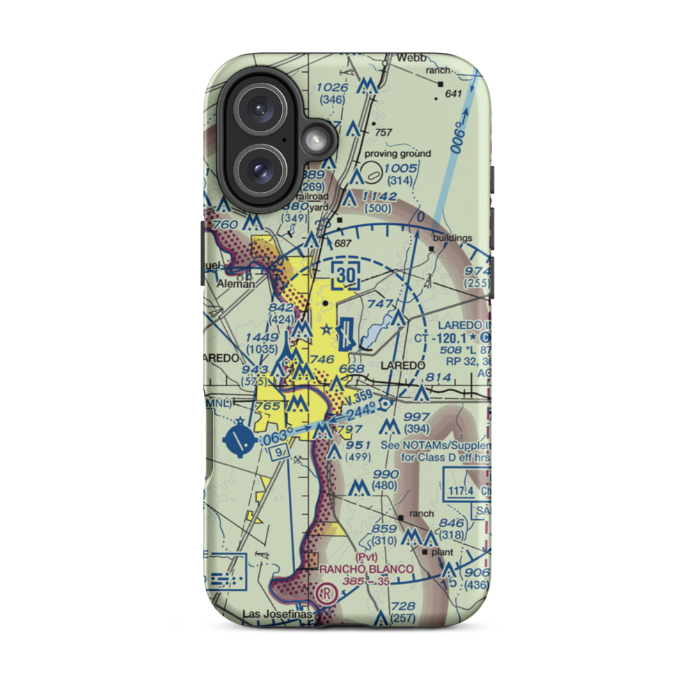 Laredo International Airport (LRD) VFR Sectional  Tough iPhone Case iPhone 16 Plus model shown